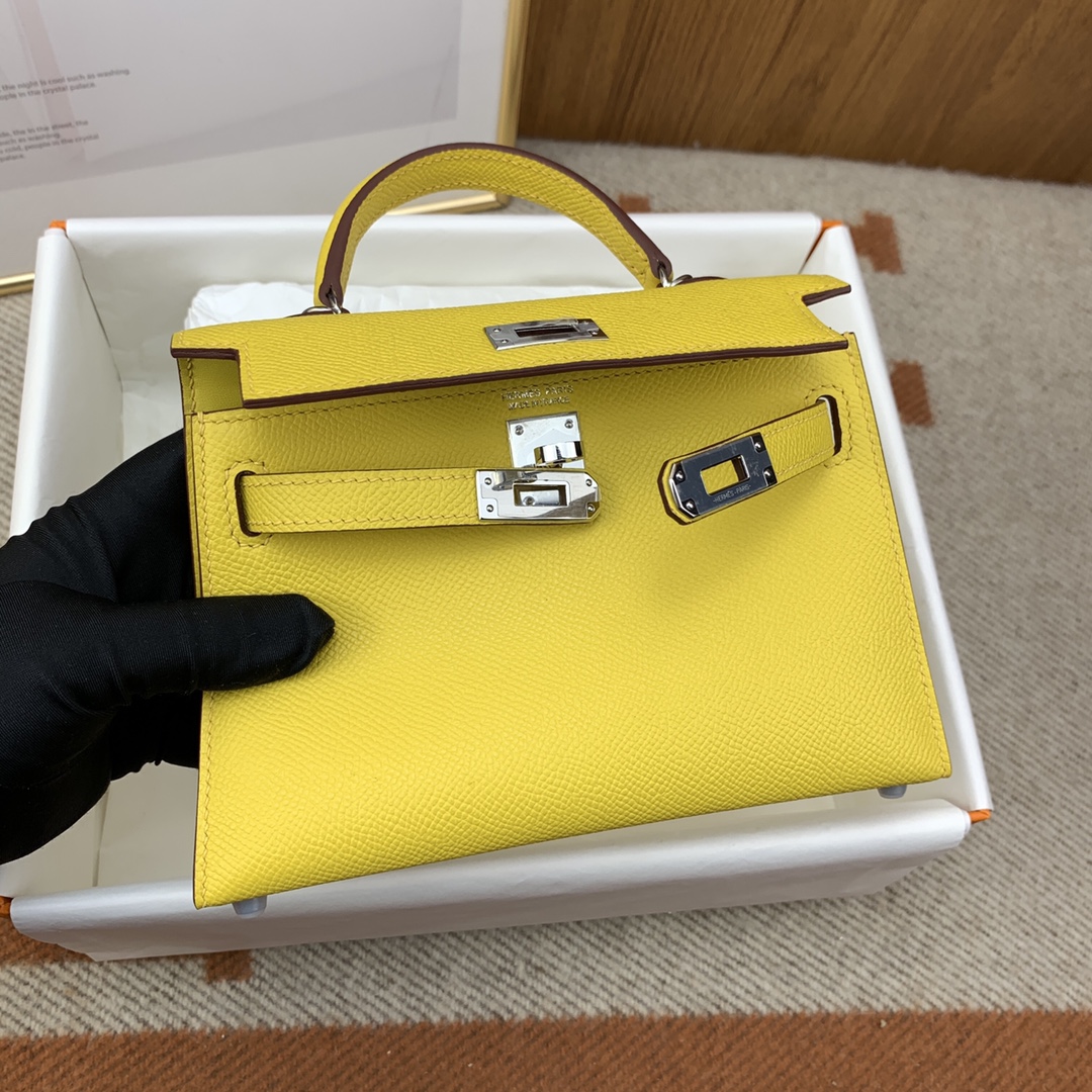 Hermes Kelly Mini II Bag 19CM In Lemon Yellow Epsom Leather